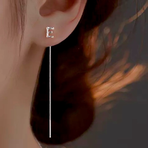 NEW First Initial Name Letter Dangle Drop Silver Tassel Earrings Set 925 Plated - Picture 3 of 16